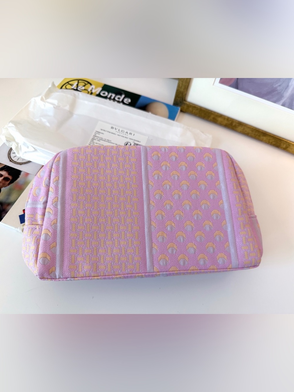 Bvlgari Pink Tweed Zip Cosmetic Bag